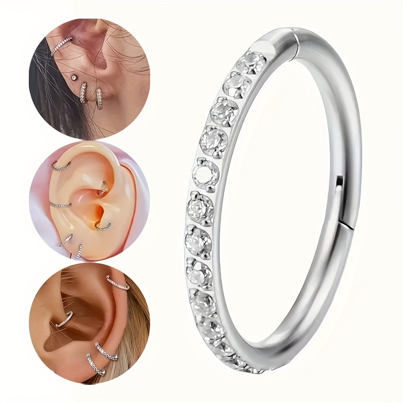Image of Stylish 304 Stainless Steel Synthetic Nose Ring And Ear Cuff Set With Seamless Spiral Cartilage Earrings, Minimalist Style Piercing Jewelry For , Parties, And Casual Attire
