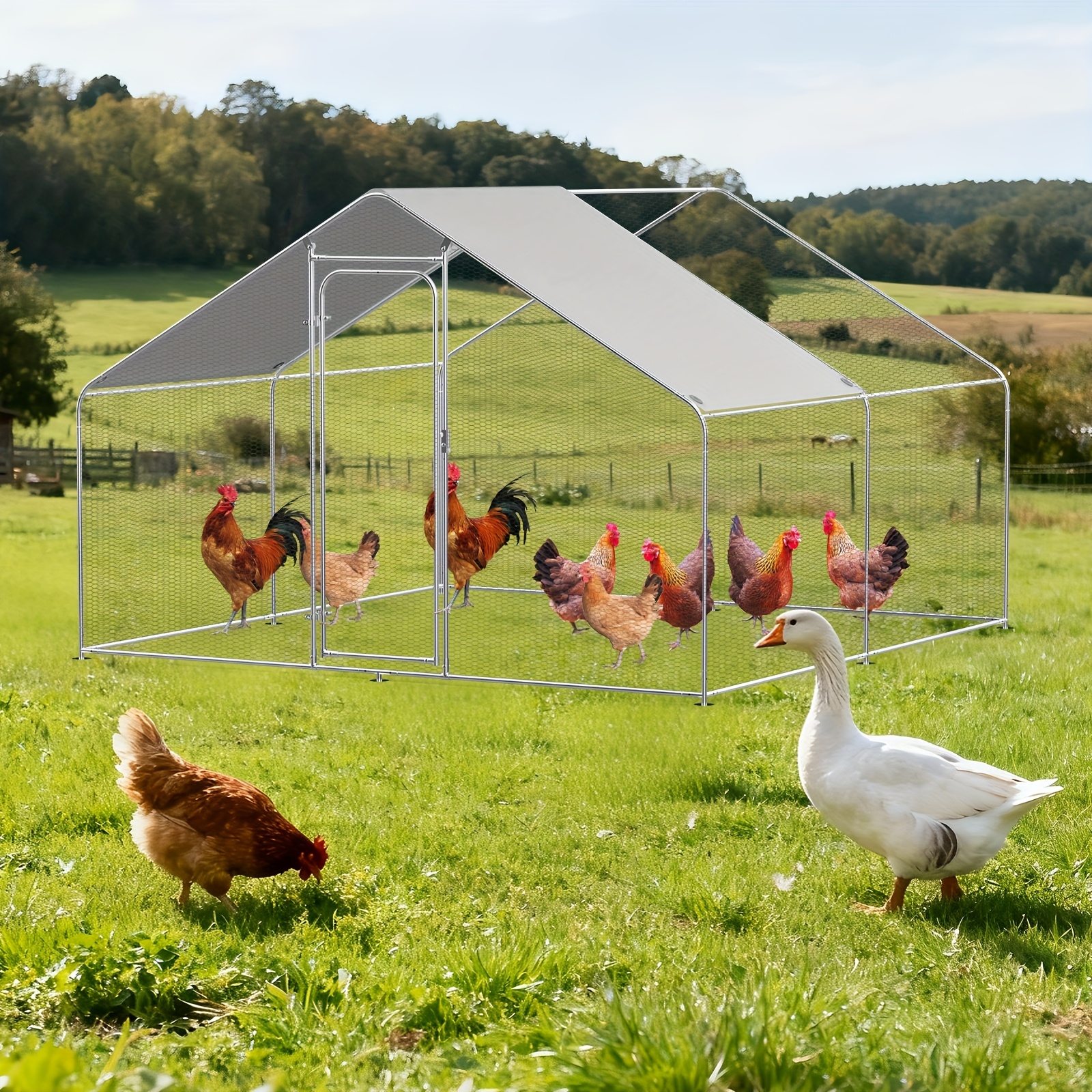 TEMU 3mx3mx1.97m Chicken Coop, Pen For Yard With Cover, Outdoor Walk-in Chicken Cage Enclosure Crate, Outside For Small Animals Duck Rabbit Hen