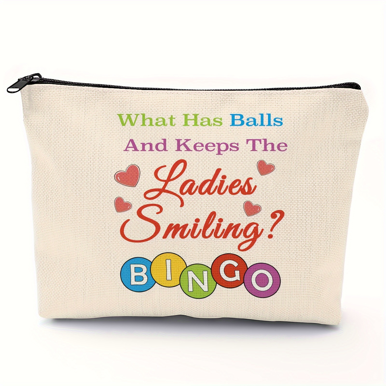 

Bingo Lover Gift For Women, Makeup Bag, Bingo Player Gift, Letter Print Cosmetic Bag, Portable Zipper Makeup Storage Bag, Clutch Travel Toiletry Organizer Bag