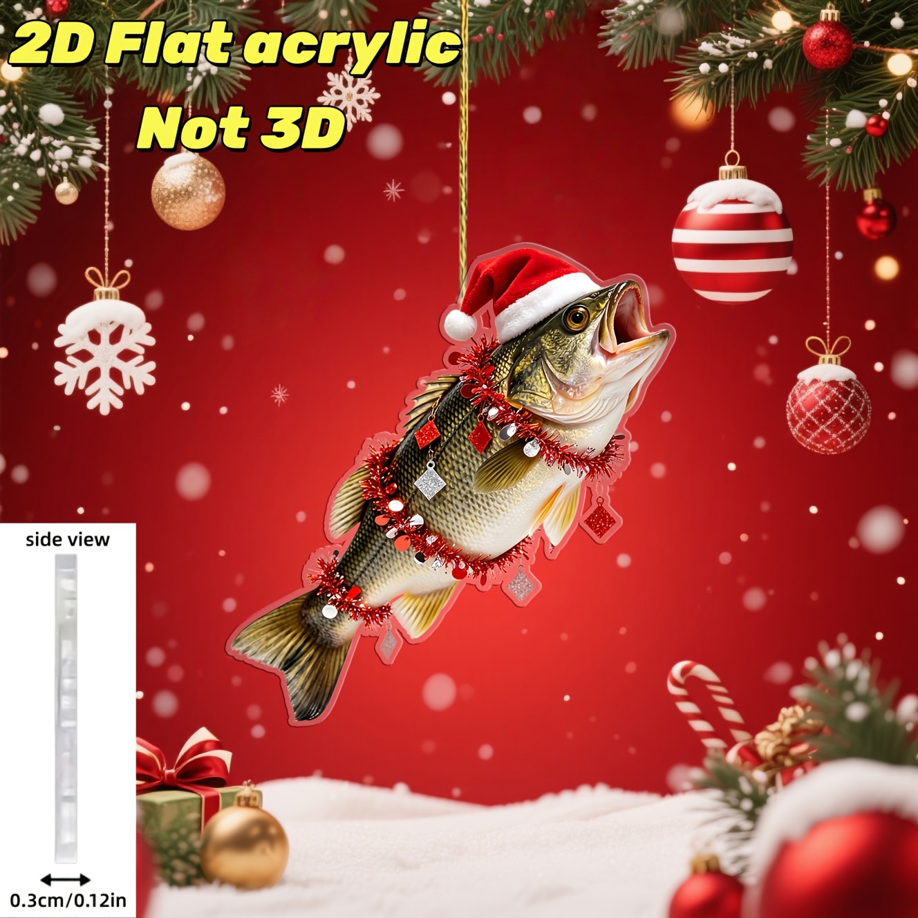 TEMU 2d Flat, 1pc Cute And Big-mouthed With Red Santa Hat And Christmas Decorations - Acrylic Hanging Ornament, Suitable For Holiday Parties And Home
