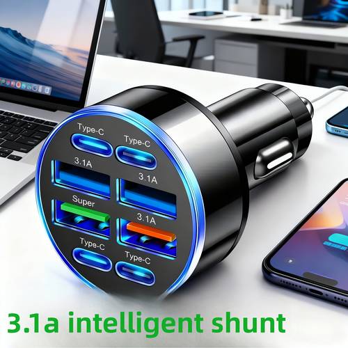 8 in 1 phone charger with qc3 0 fast charging pd usb dual output led indicator lights compact and portable ideal for home and vehicle use vehicle charging station modern charging station