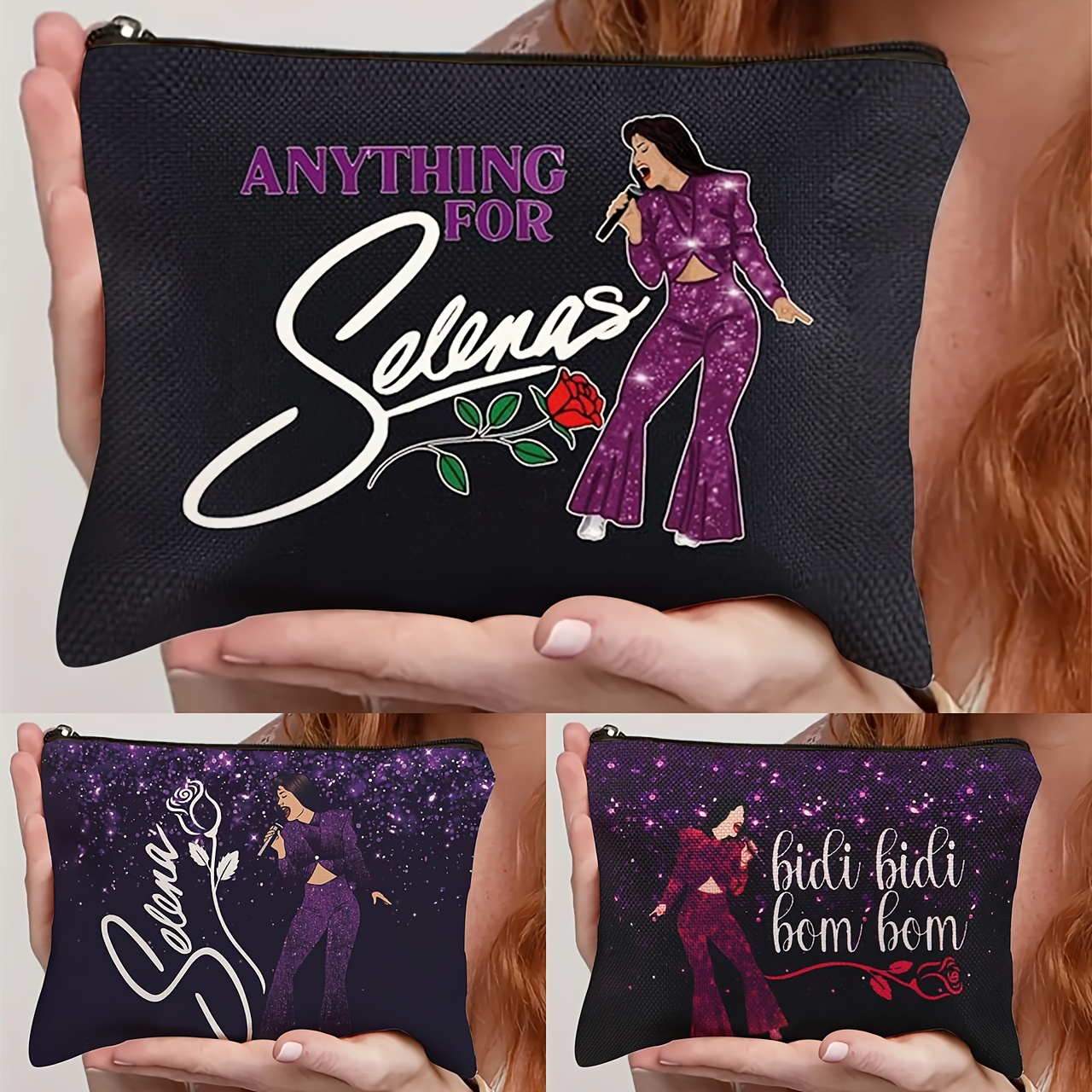 

1pc -inspired Makeup Bag - "anything For Selenas" Design With Iconic Outfit & Lyrics, Polyester Travel Pouch - Perfect Gift For Music Enthusiasts, Friends, Christmas