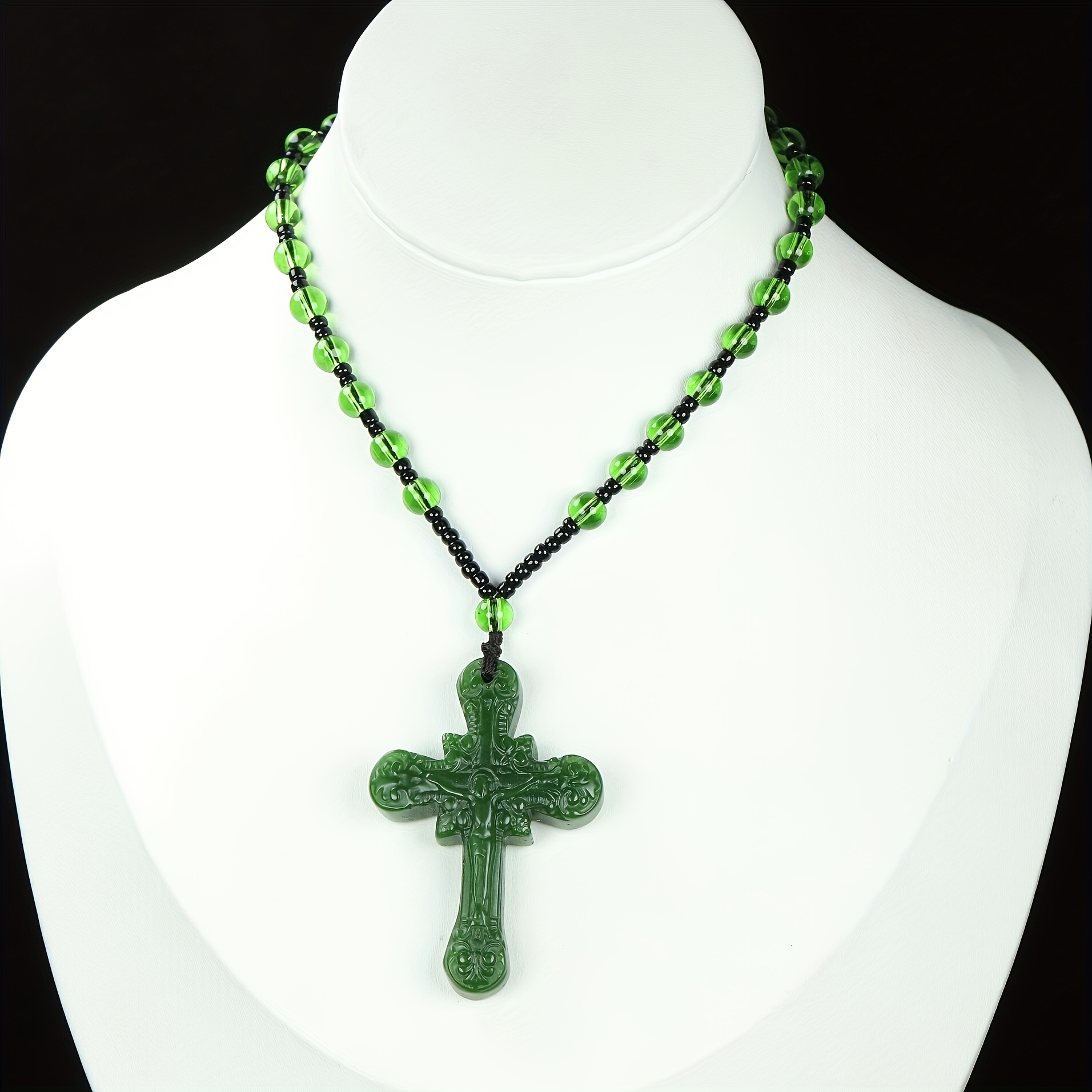 Green Stone Cross Pendant for Men