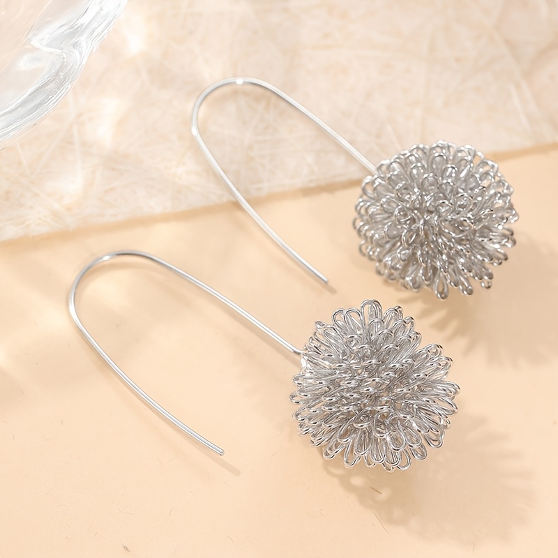 TEMU Earrings Dahlia Earrings Silvery Silvery Wire Ball Earrings - Similar To Dandelion Earrings Unique Earrings