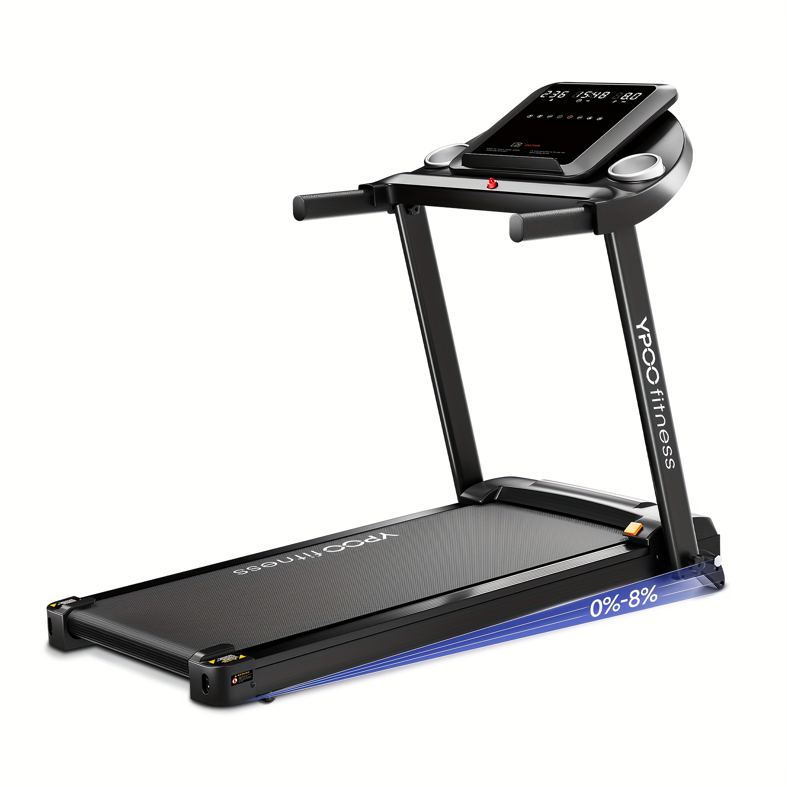YPOO 8-Minute Treadmill with 8% Incline & Foldable Design - 0-8% Adjustable Height, Low Noise Home Fitness Equipment, 136.08 KG Weight Capacity, Black - Perfect Christmas Gift for Family Members, Treadmills for Exercise, Sleek Exercise Equipment, Sturdy Construction