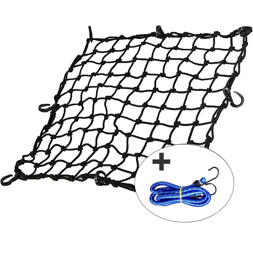 Image of 20 X 20 Cargo Net 8 Hooks Motorcycle Bike Bungee Net Strong Stretches To 46 X 46 Heavy-duty Truck Bed Stretchy Netting