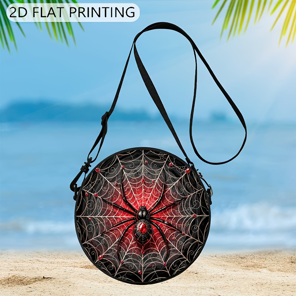 TEMU 1pc Women' Spiderweb Print Anime-themed Shoulder Bag - Adjustable Crossbody Strap, Zipper Closure, Machine Washable Bag With Spiderweb Suitable