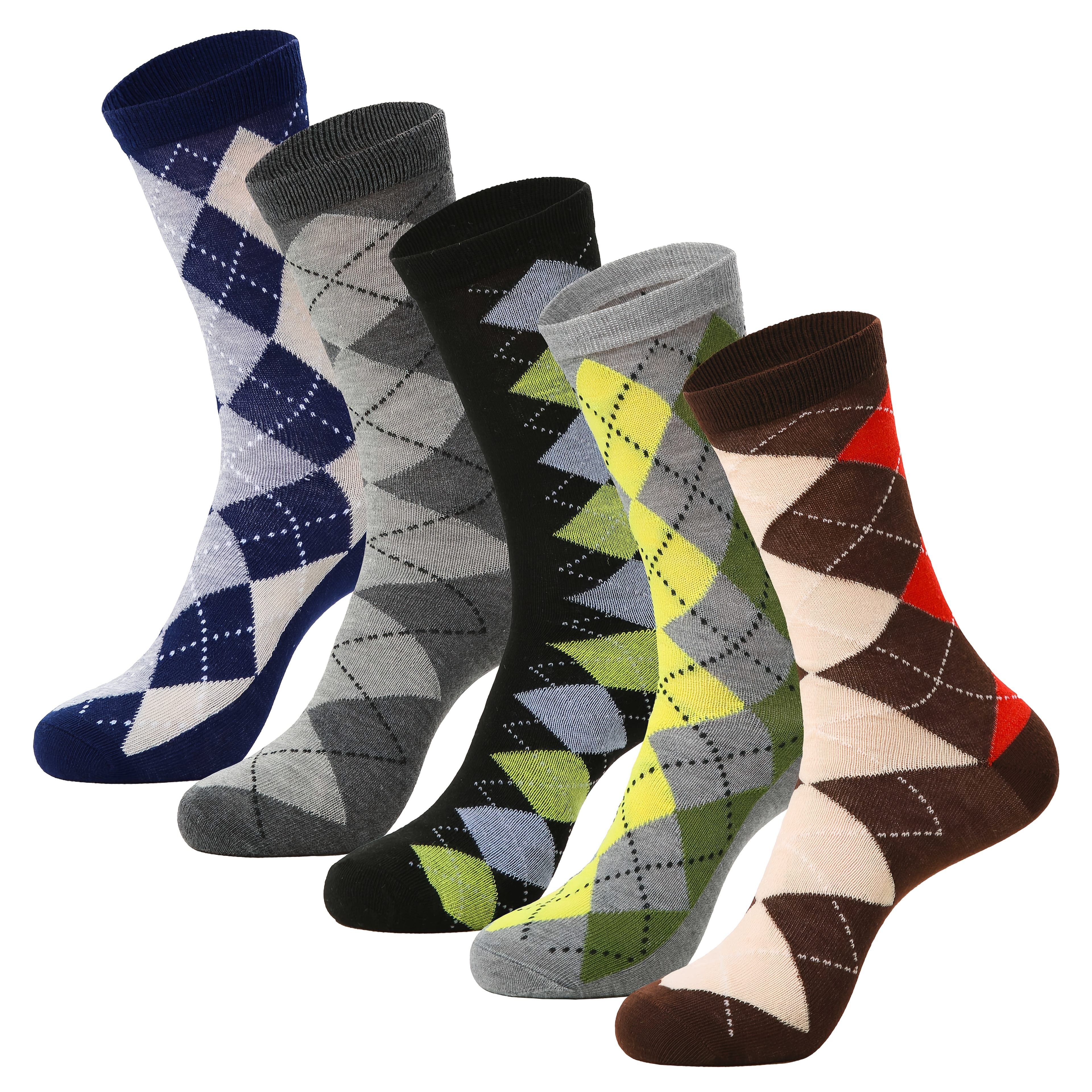 TEMU Un ensemble de 5 paires de chaussettes pour hommes avec un motif de et des rayures contrastées, parfaites pour quotidiennes, , ou comme cadeaux.