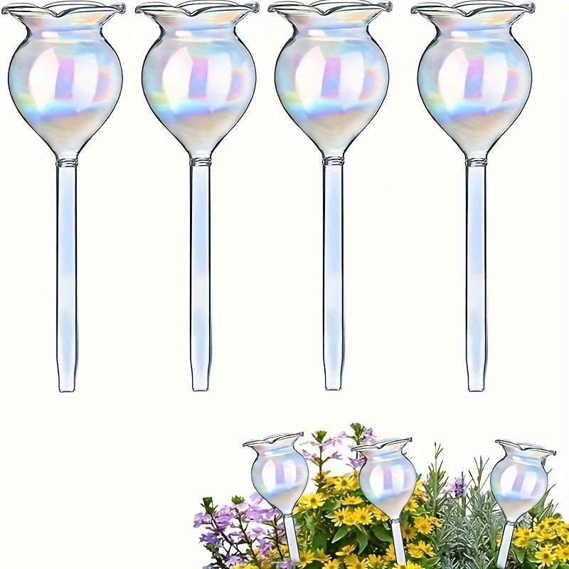 

4pcs, Plant Watering Globes Self Watering Hand Blown Clear Iridescent Glass Bulbs Plant Automatic Watering Device Garden Waterer For Indoor Outdoor (rose Shape)