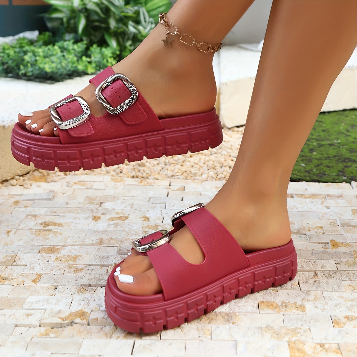 womens fashionable beach vacation summer comfortable trendy double   design indoor outdoor non slip versatile bohemian style slippers Product details 29