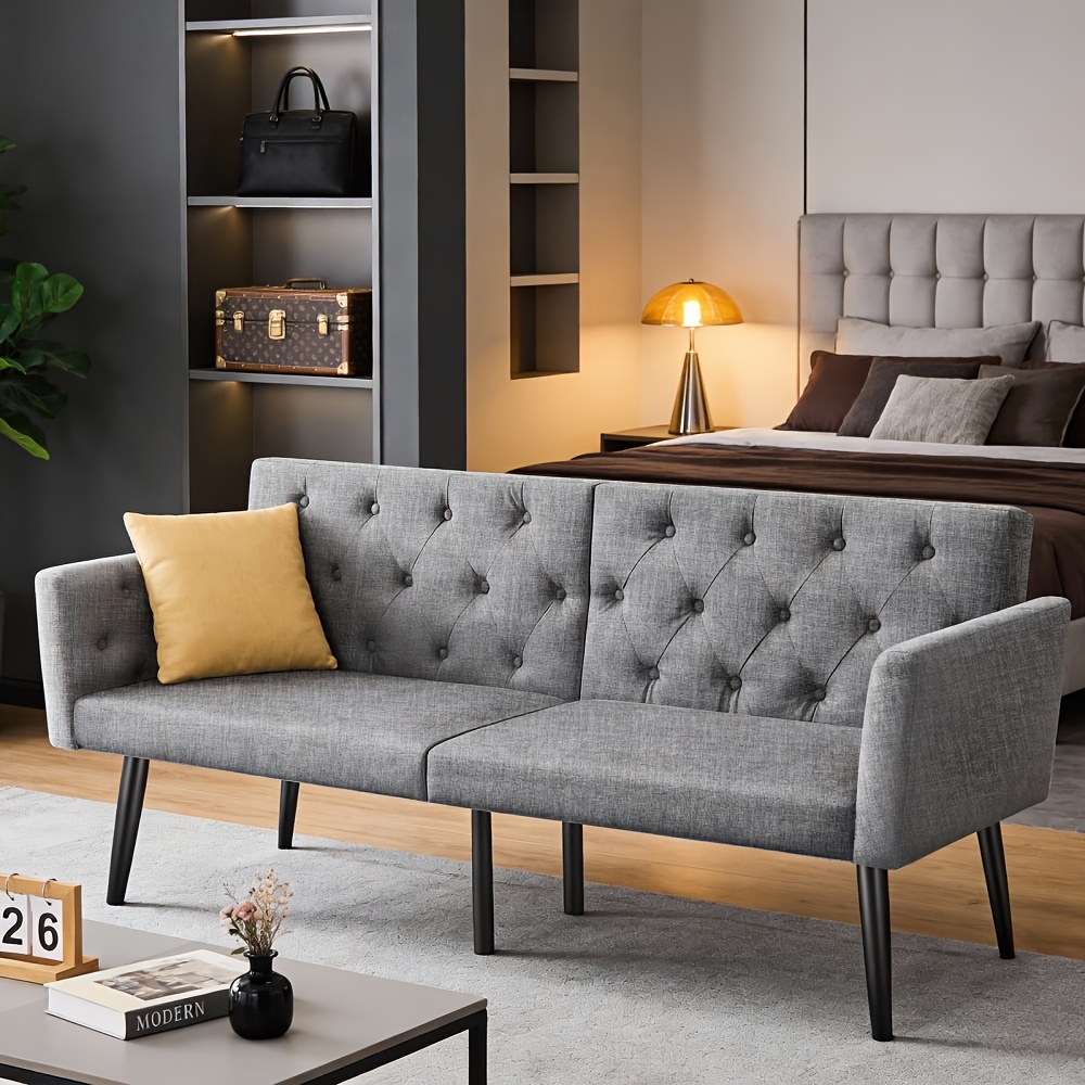 linen sofa bed 165 73 82cm sofa 2 seater convertible bed settee futon recliner lounge sofa   room bedroom   grey