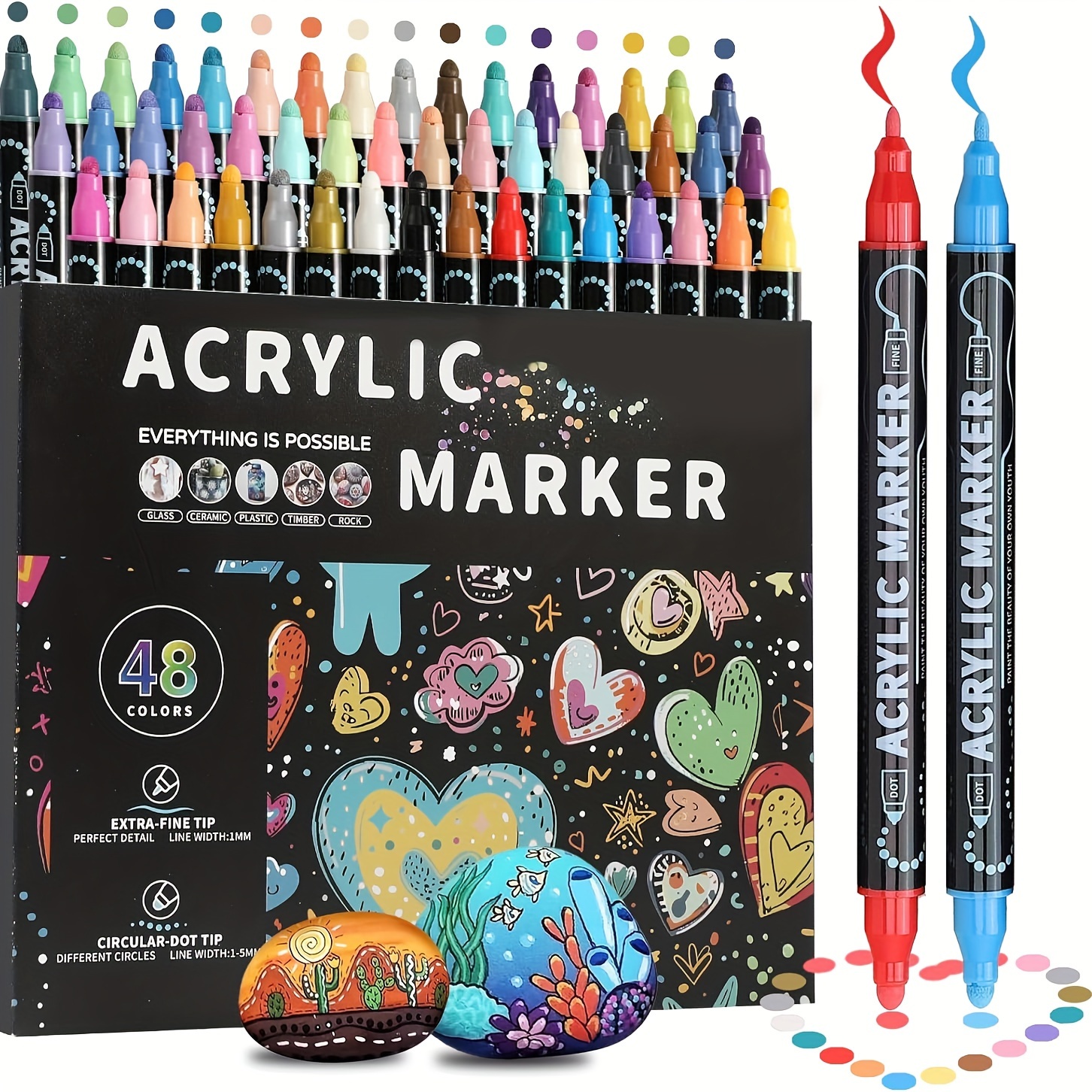36 colors dual tip acrylic markers premium acrylic markers for wood rock glass canvas stone     diy craft supplies art supplies vibrant colors smooth ink flow