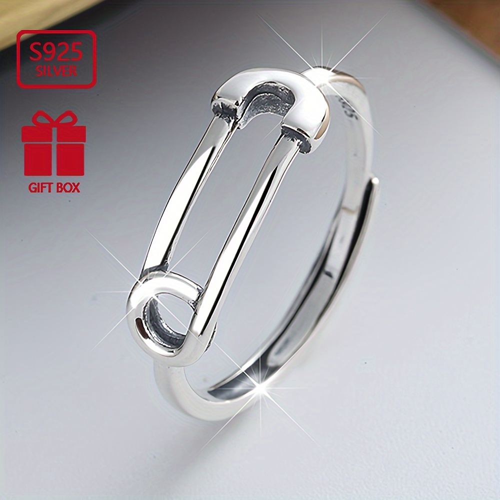 

Trendy 925 Sterling Silver Brooch Thin Band Ring Adjustable Simple Style Finger Ring Jewelry Decoration