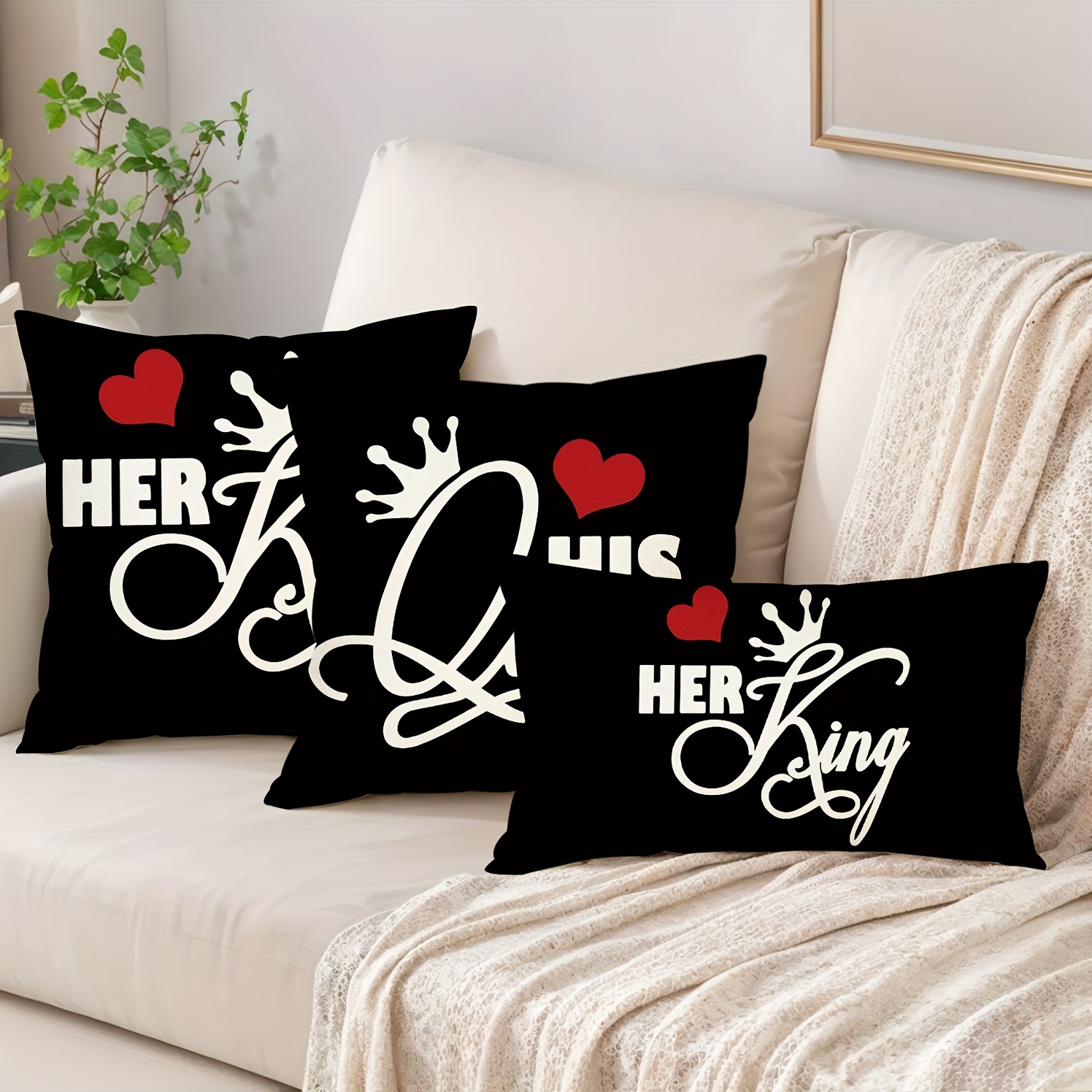 

2 , "" & "her " Couple's , , And 18x18 /12x19.7 , 100% Decorative Pillowcases For , , No Inserts Included