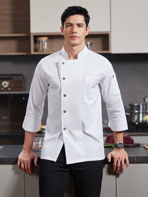 1pc mens long sleeve chef uniform button jacket shirt for men adult restaurant workwear with front chest and sleeve pockets suitable for hotel kitchens western restaurants home use and cake