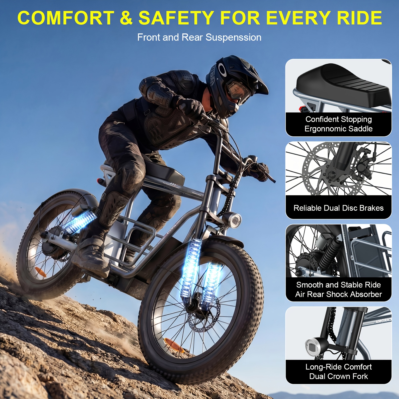 electric scooter, rated 500w 48v lithium battery & 23.5 miles range, up to 20mph speed with seat and 20 *3   tires,   load 330lbs, with   space Product details 3