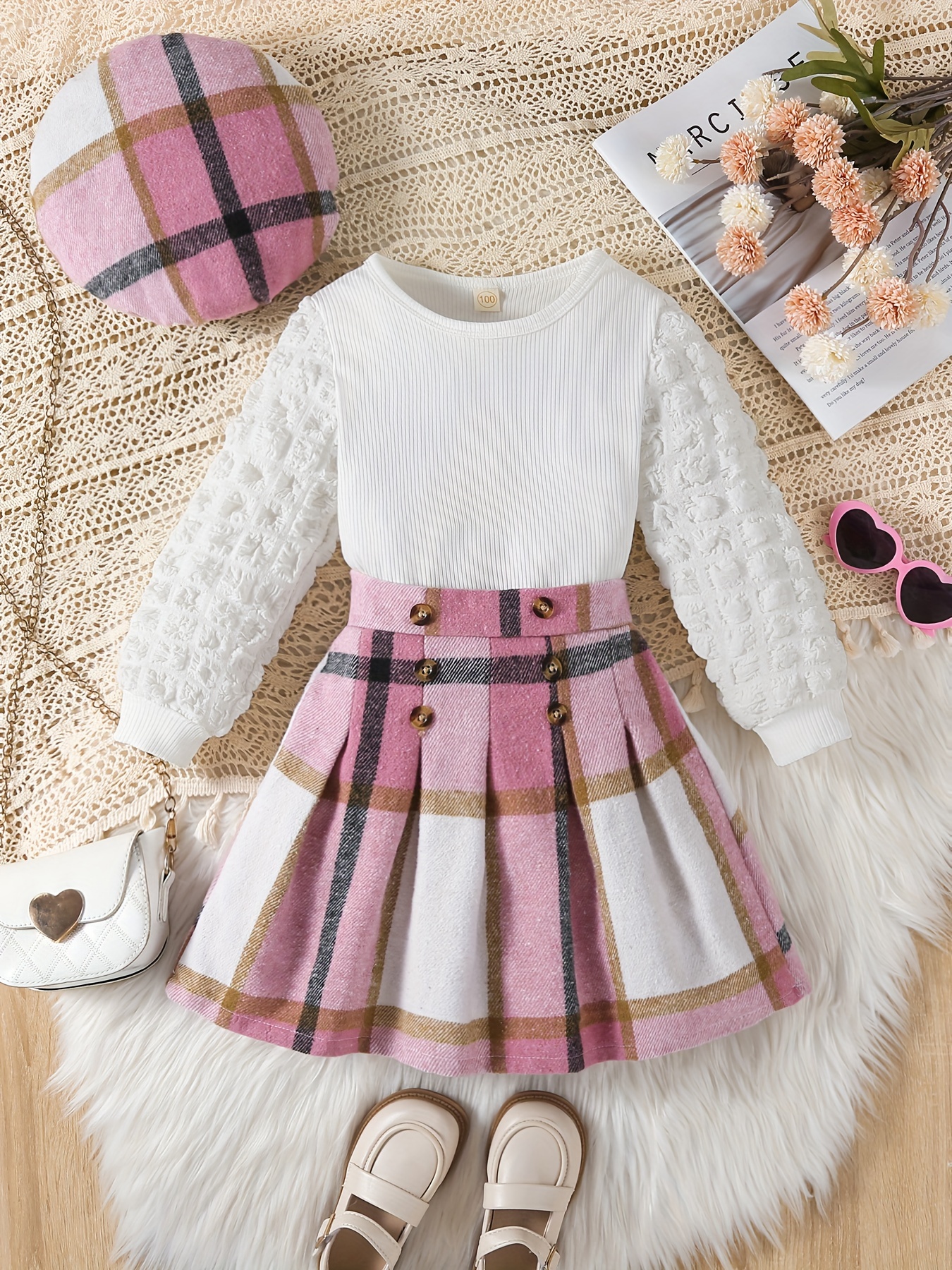 3pcs girls winter outfit set skirt bubble long sleeve Temu Nigeria