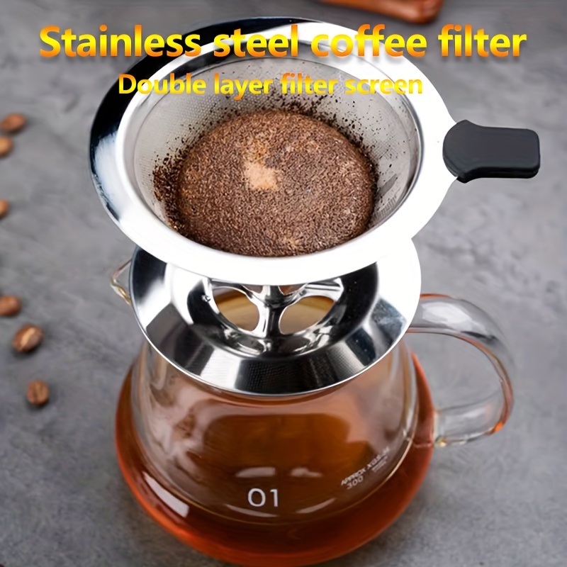 

Stainless Steel Reusable Coffee Filter - Cone-shaped, No-paper Drip Cup With Stand For Kitchen & Restaurant Use