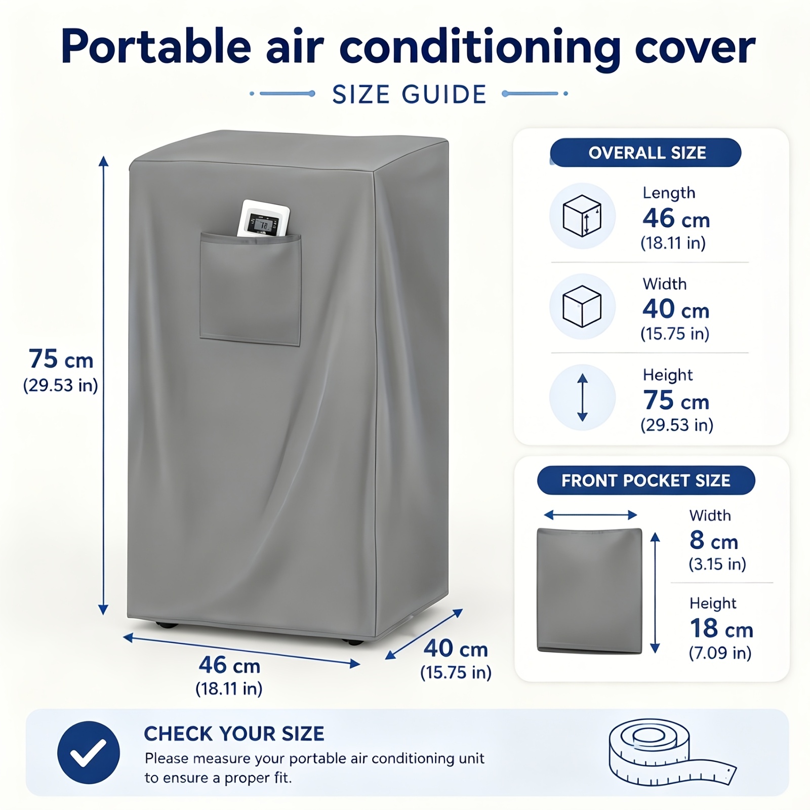 TEMU Portable Air Conditioning Cover-2 Colours (black/grey), Heavyweight 300d Oxford Fabric, Features A Drawstring Design, Front Storage Pocket,