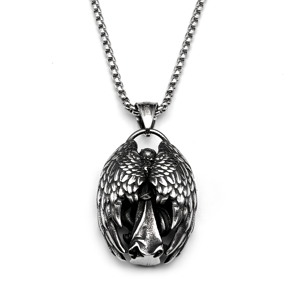 Men's Vintage Guardian Angel Wings Pendant Necklace