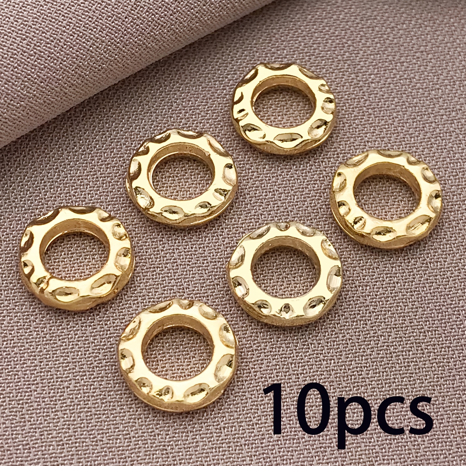 TEMU 10pcs 18k Golden Plated Copper Ring Spacer Beads Bulk, Wavy Textured Donut Large Hole Washer Beads For Bracelet Necklace Making Supplies