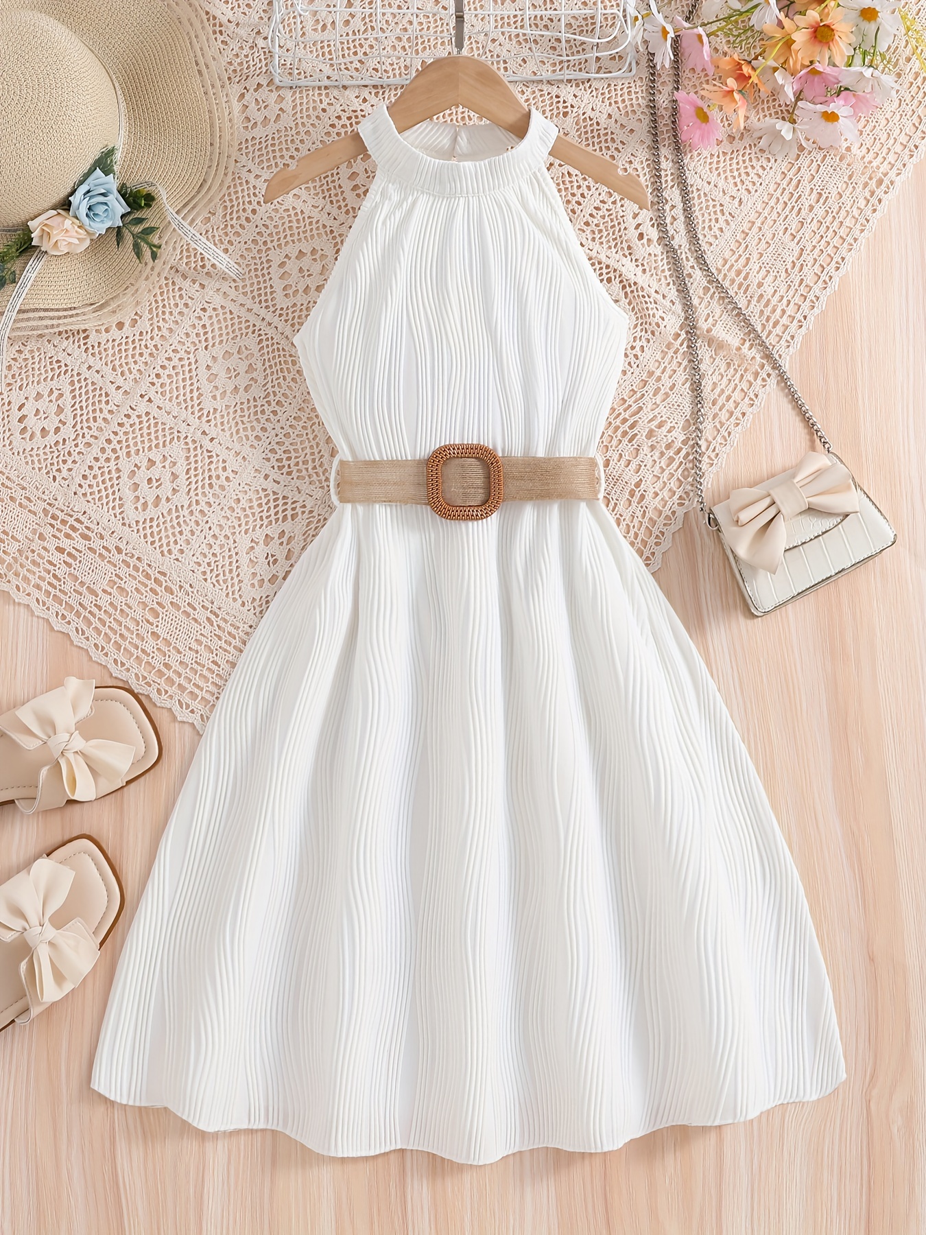 Girls white halter dress best sale