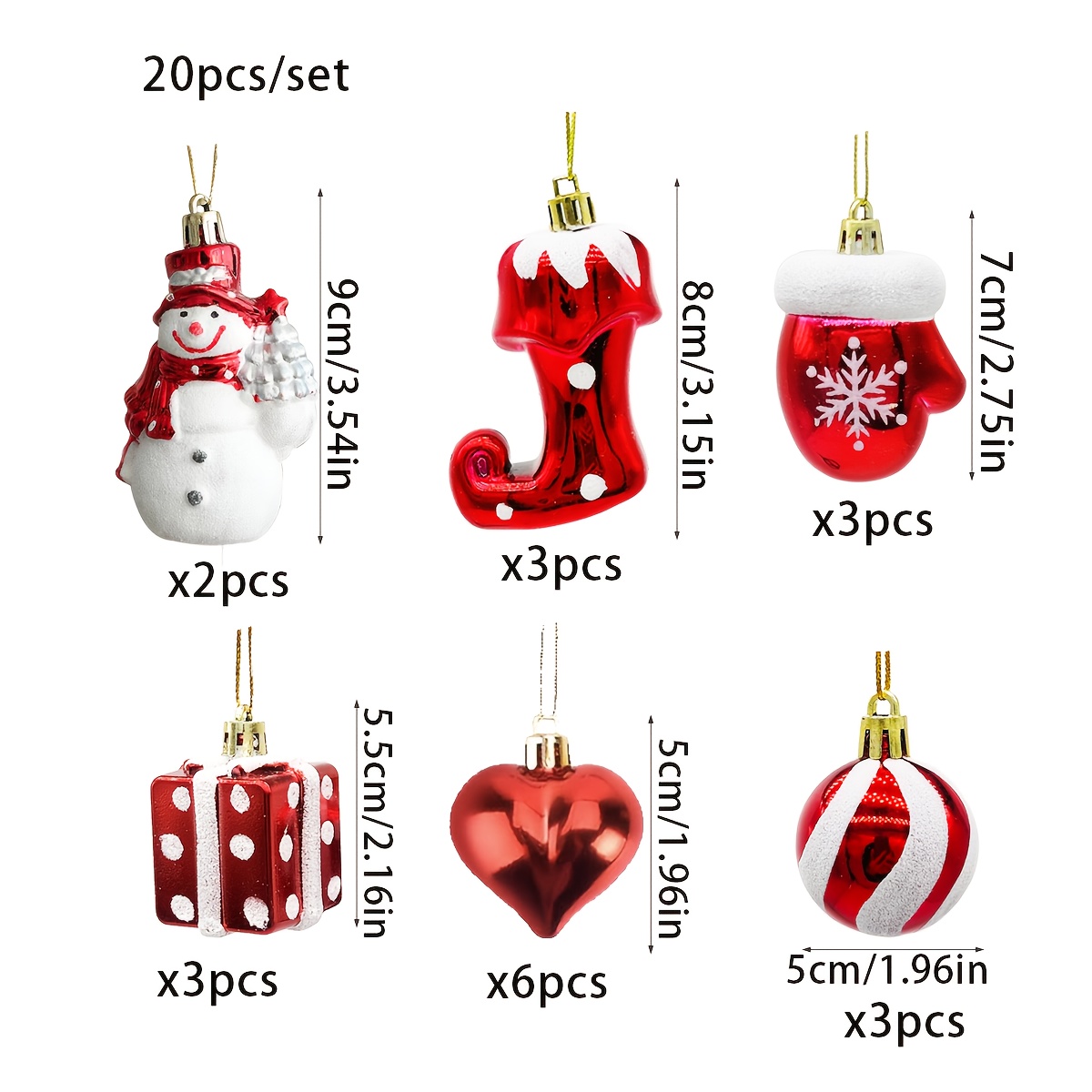 TEMU 20pcs Painted Christmas Ornament Set With Boots, Gloves, Snowmen & Assorted Shapes - Plastic Hanging Decorations Suitable For Tree, Home, New
