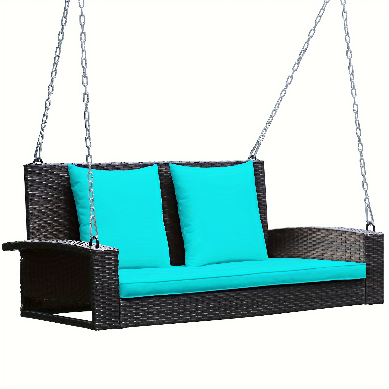 

2-person Patio Rattan Hanging Porch Swing Bench Chair Cushion Turquoise
