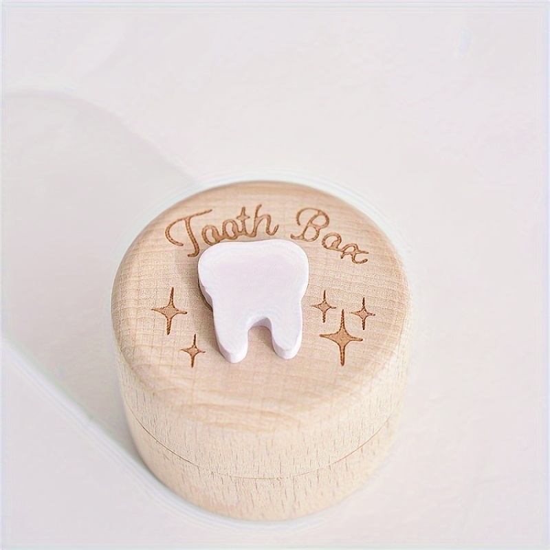 Image of A Wooden Tooth Box Engraved With The Words 'tooth Box', A Container For Teeth Made Wood, Suitable As A Home Decor Item Or A Birthday Gift
