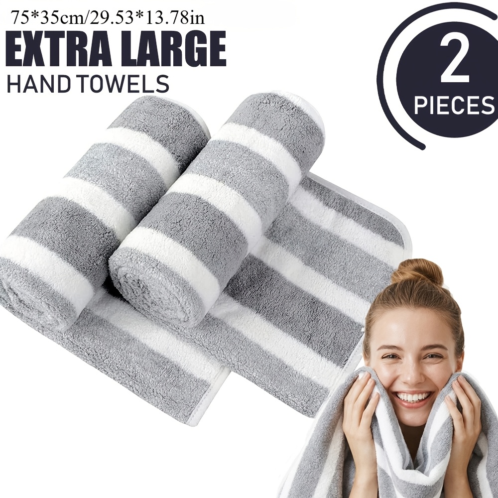TEMU 2pcs Towel Set, 75 X 35cm / 29.53 X 13.78in Size, Colorful Striped Pattern, Available, Hand Towel, Fluffy And Soft, High Absorbency, Microfiber