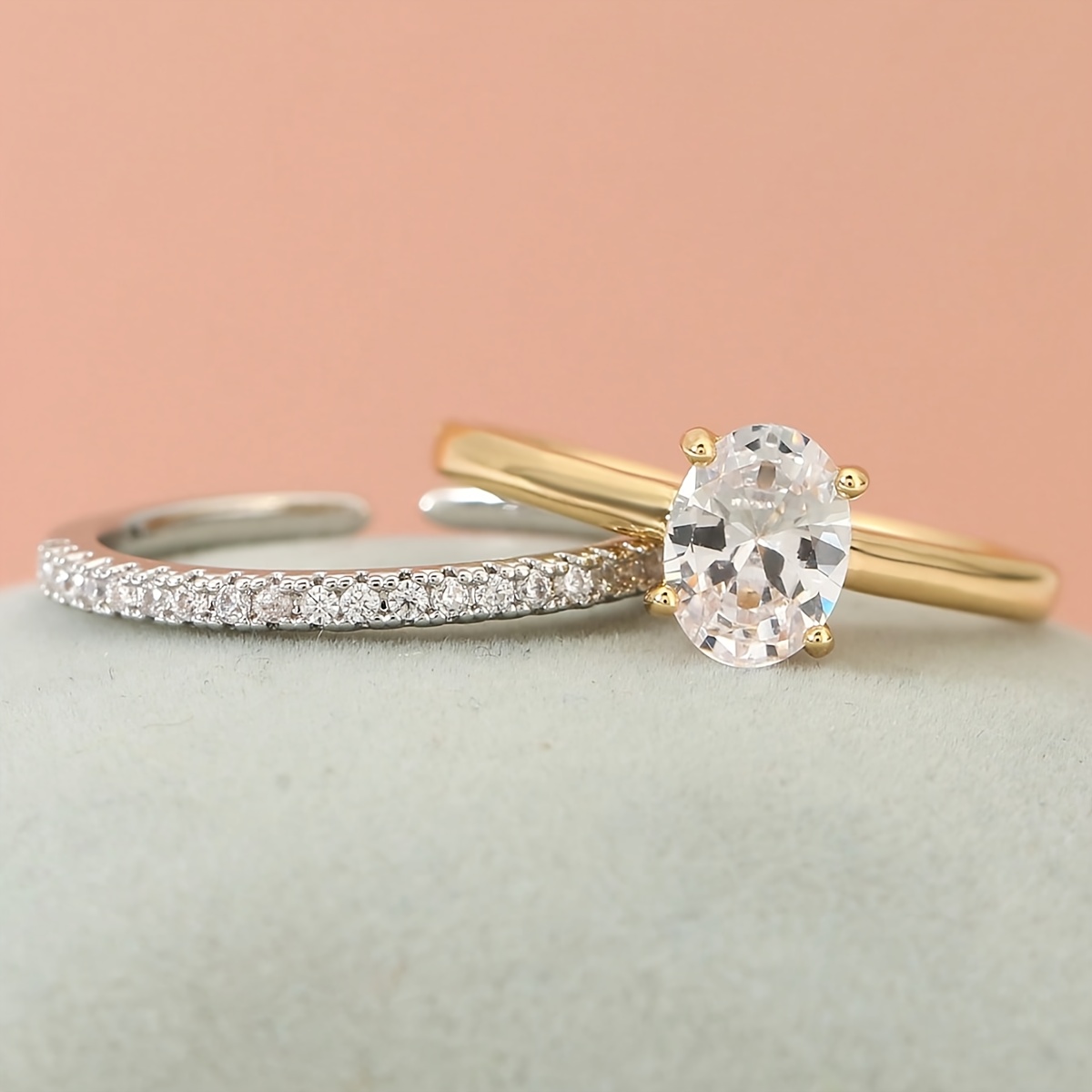 E-shop – Europäische & Amerikanische Mode – Kupfer mit synthetischem Zirkonia-Einsatz – Zweifarbiges minimalistisches verstellbares Set – Unisex-Ring