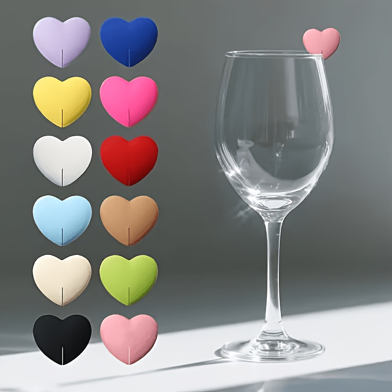 Image of 12pcs Heart Shaped Wine Glass Markers, Stem Glass Identifiers For Bachelorette Decorations, Drink Markers, Stylish Identifiers, High Quality Material, Wine Markers, Graduation Parties