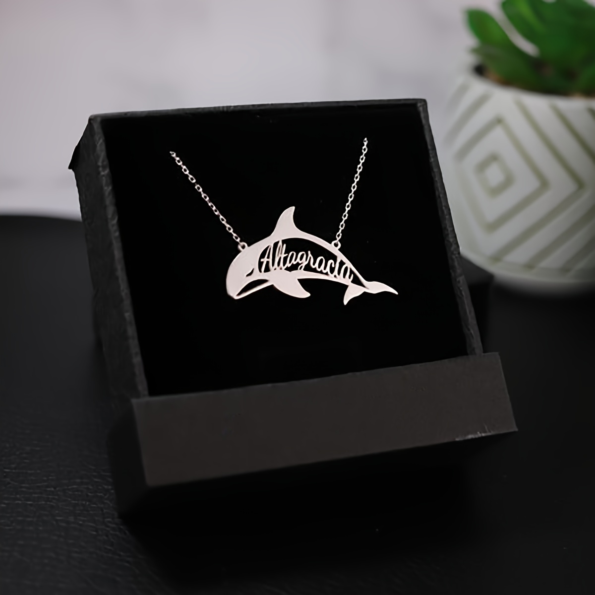 Women's Custom Orca Name Necklace, Personalized Marine Animal Pendant