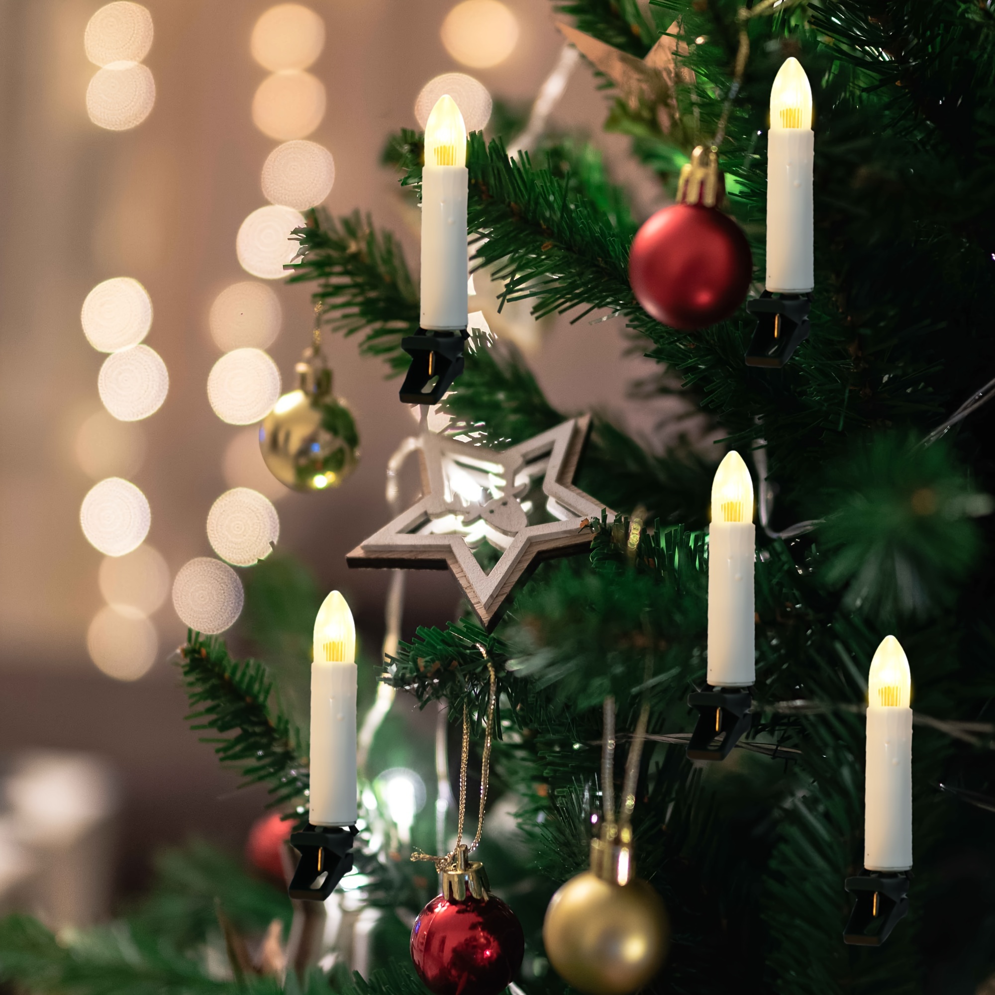 TEMU 20 Led Flameless Taper Candles Lights With Removable Clips, Usb Powered Christmas Tree Candles For Indoor Hanging And Party, Birthday, Easter,