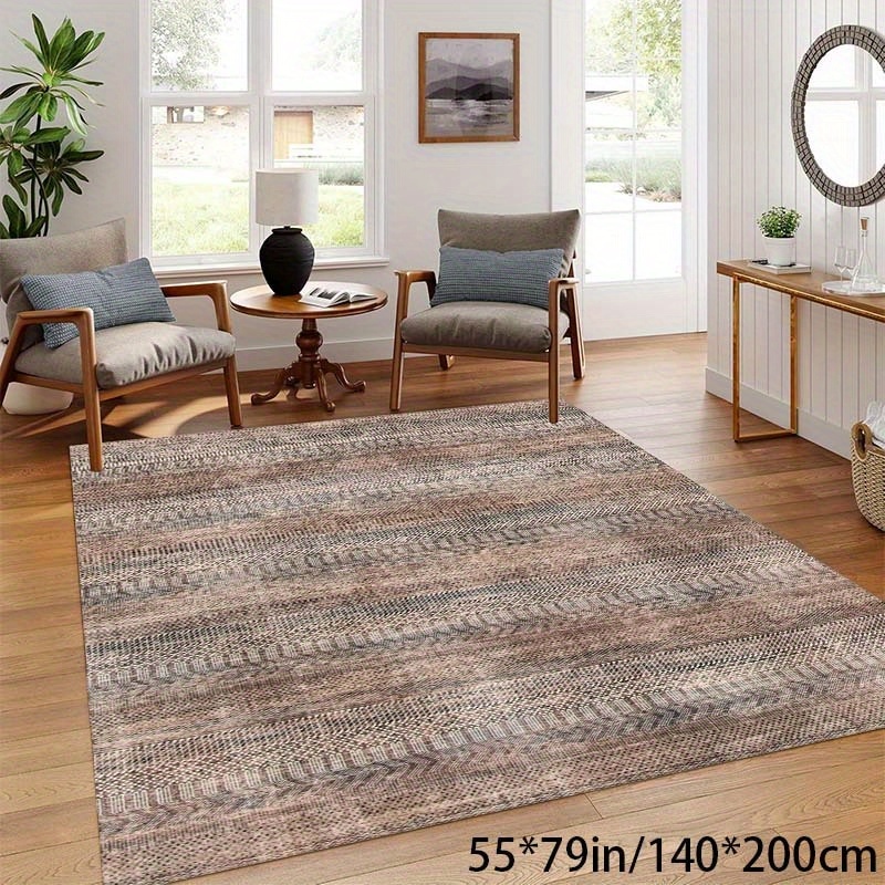 TEMU Velvet + Dotted Plastic Bottom Velvet Modern Striped Simple Large Area Rug, Comfortable And Versatile Decorative Rug For Living Room, Bedroom,