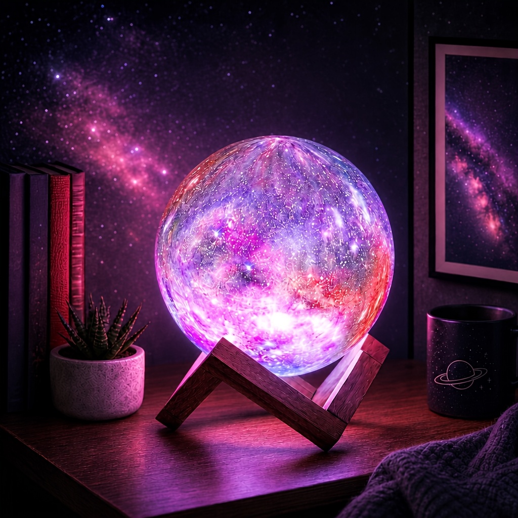 TEMU Planet Shape Night Light Moon Lamp Color Changing Decorative Sphere Lamp With Display Stand Atmosphere Table Lamp For Bedroom Desktop Decoration