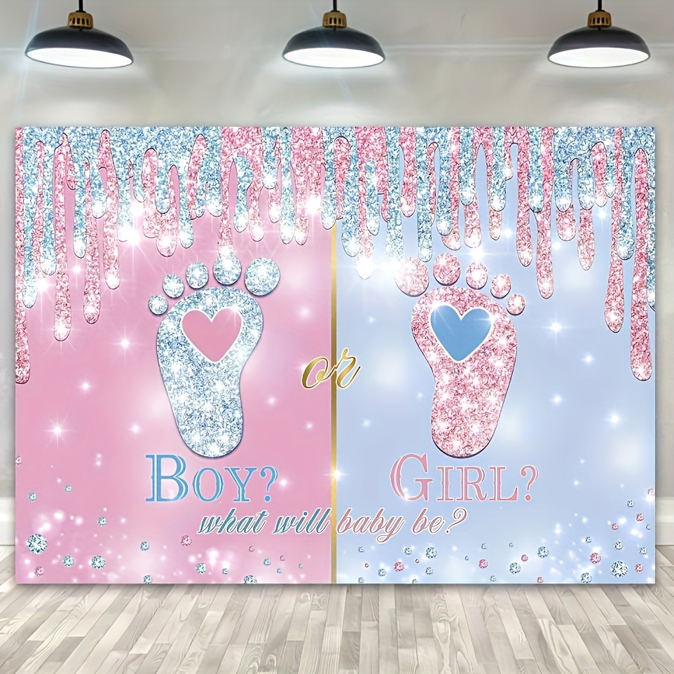 

Gender Reveal Party Backdrop - Little , Footprint Photography Background For Shower Decorations, Reveal, Photography Background