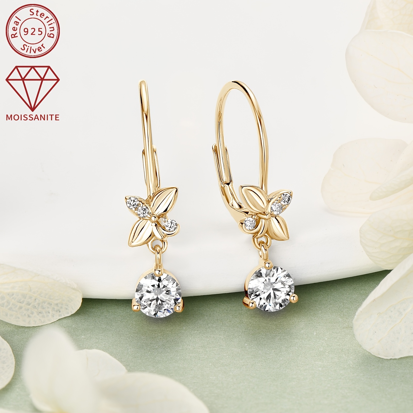 silver weight 2 04g moissanite 5mm 2pcs 1 3mm 6pcs 0 53ct 2pcs pair of moissanite earrings womens earrings 925 silver dangle style round moissanite earrings jewelry gift Product details 9