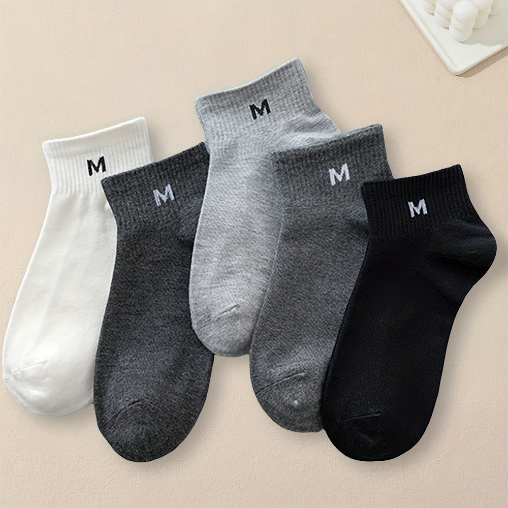 TEMU 5 Pairs Letter Print Socks, Casual & Breathable Unisex Short Socks, Women's Stockings & Hosiery