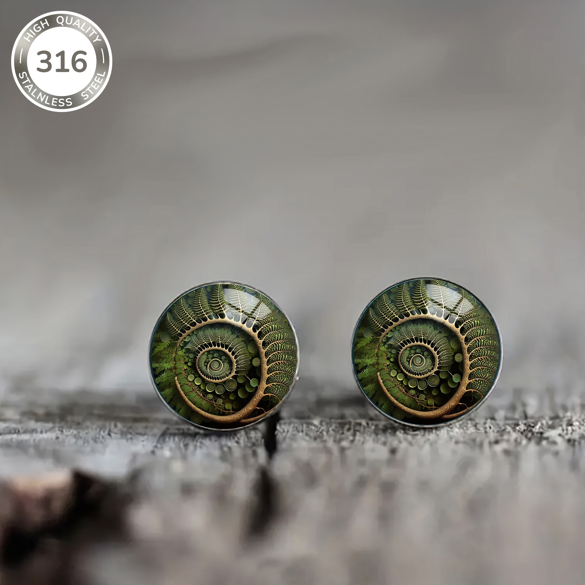 Image of 1 Pair Of Green And Spiral Pattern Steel Ear Studs, Sexy Ethnic Style Men's And Women' Vacation Wear Ear Jewelry Holiday Gift