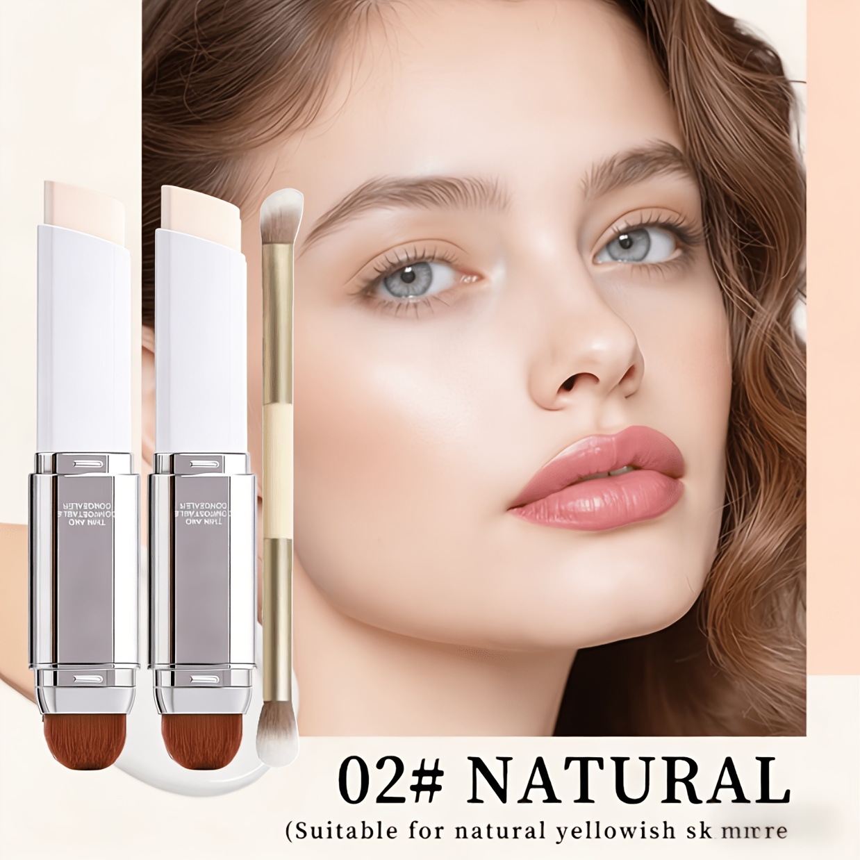 TEMU Vividveu 2pcs Temperature- Color-changing Double-ended Concealer Foundation Stick, Includes A Dual-ended Brush, -one Concealer, Achieves A