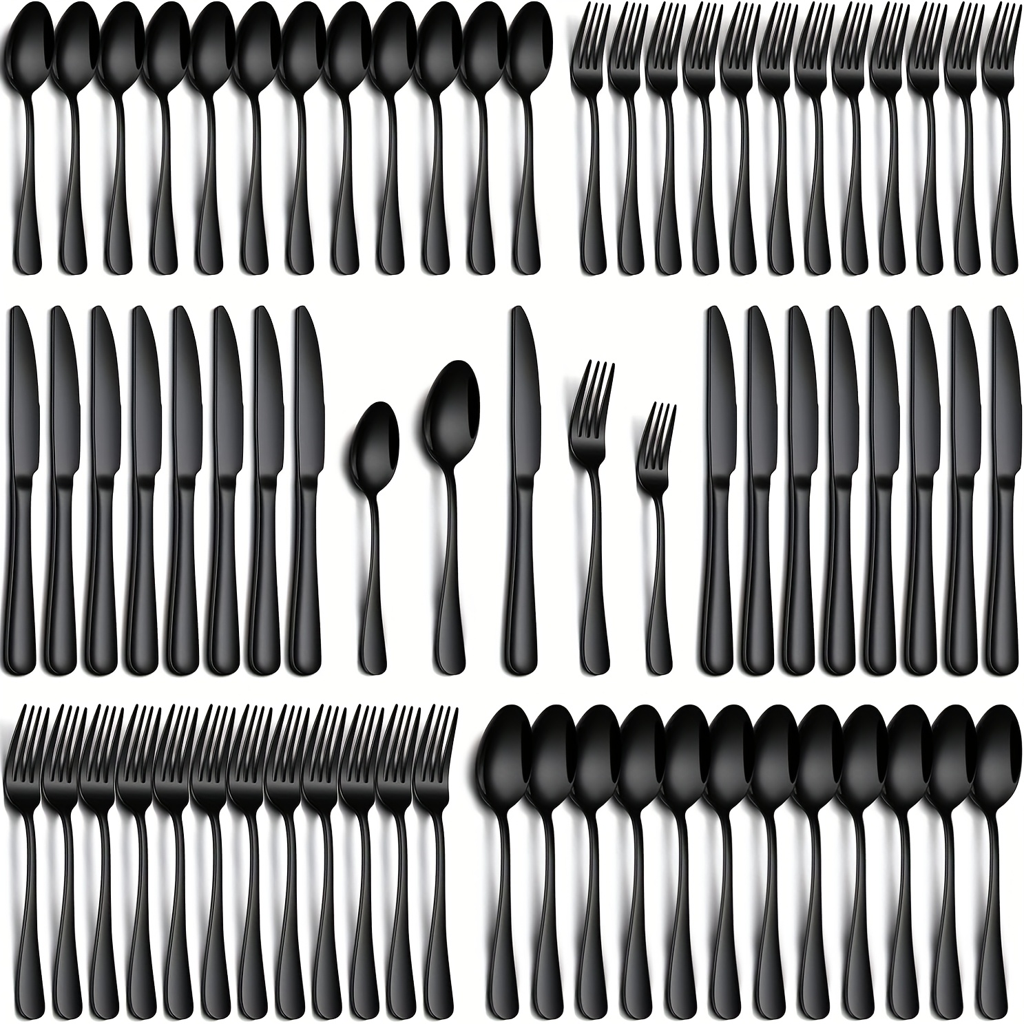 60pcs silvery black stainless steel silverware suitable for 12 people   steak knife salad fork dessert spoons cutlery set with gift box kitchen accessories home outdoor wedding camping stuff christmas party gift dishwasher safe