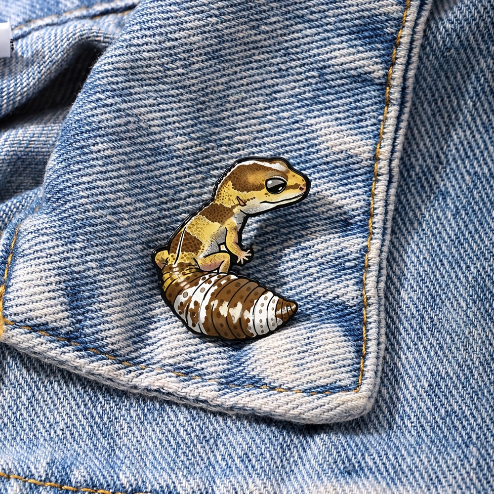 TEMU 1pc Solevdo Cute Watercolor Leopard Brooch Pin - Metal Enamel Reptile Suitable For Jackets, Hats, Bags, Unique Gift For Reptile Lovers, Hand