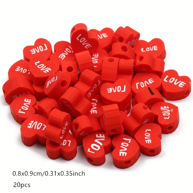 TEMU Perline a forma di cuore in argilla polimerica da 100/50/20 pezzi 8x9mm per San Valentino - Design a , adatte per perline distanziali fai da te
