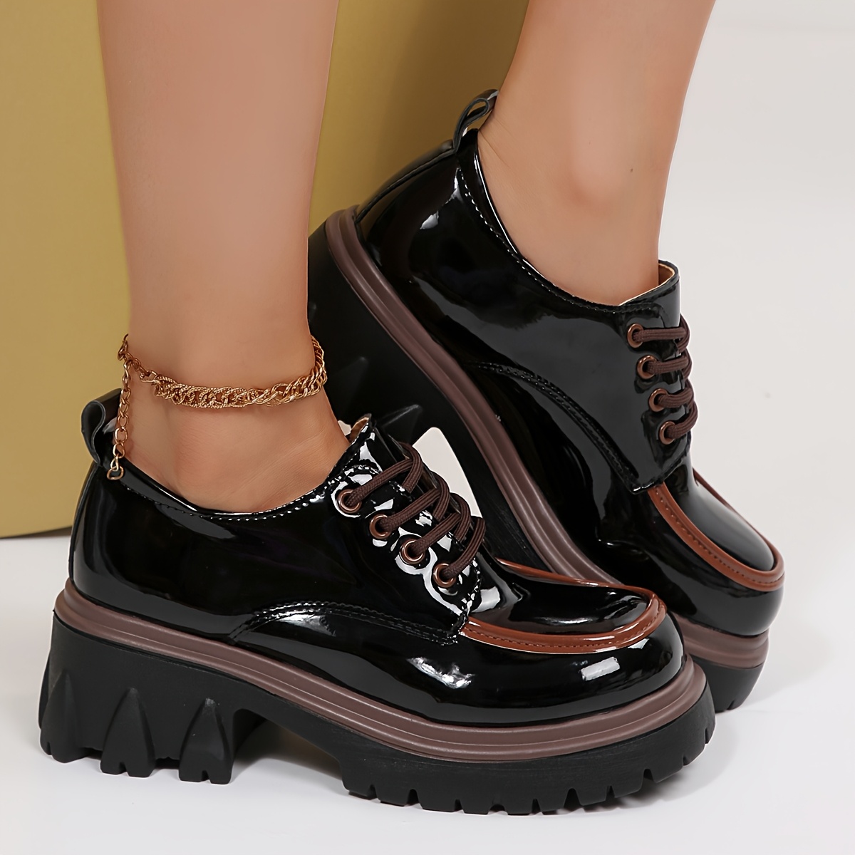 imagen del artículo   zapatos de plataforma para mujer, llamativos con diseño de cordones que añaden un   vintage. ¡esenciales para    , logrando fácilmente un estilo escolar   pero  !, zapatos para mujer