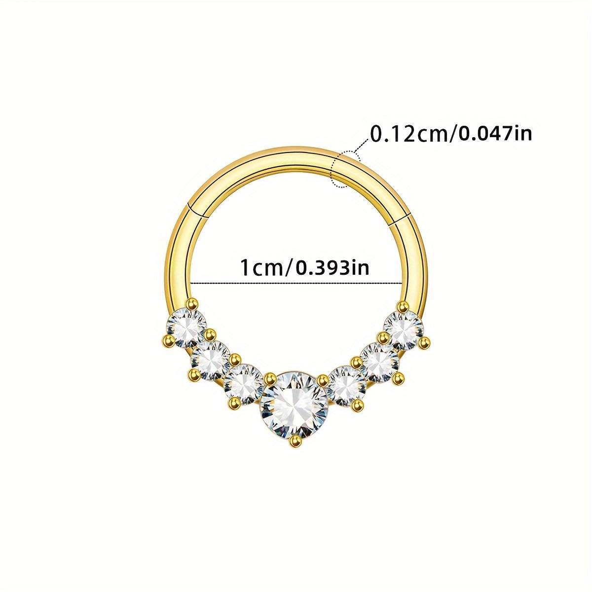 Image of 1pc Of Bling Stainless Steel Cubic Synthetic Zirconia Nose Ring, Featuring 7 Synthetic Zirconia Stones And A Hinged Design, Suitable For Women' Wear And Dating Occasions As A Nose Piercing Accessory