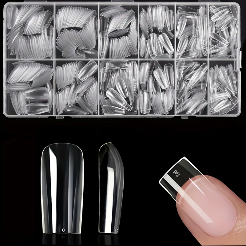 E-shop 600 Stück Mittelgroße Quadratische Nagelspitzen Transparente Gel-Nagelaufkleber Vollabdeckung Weiche Kunstnägel für DIY Heim-Salon Geschenk,