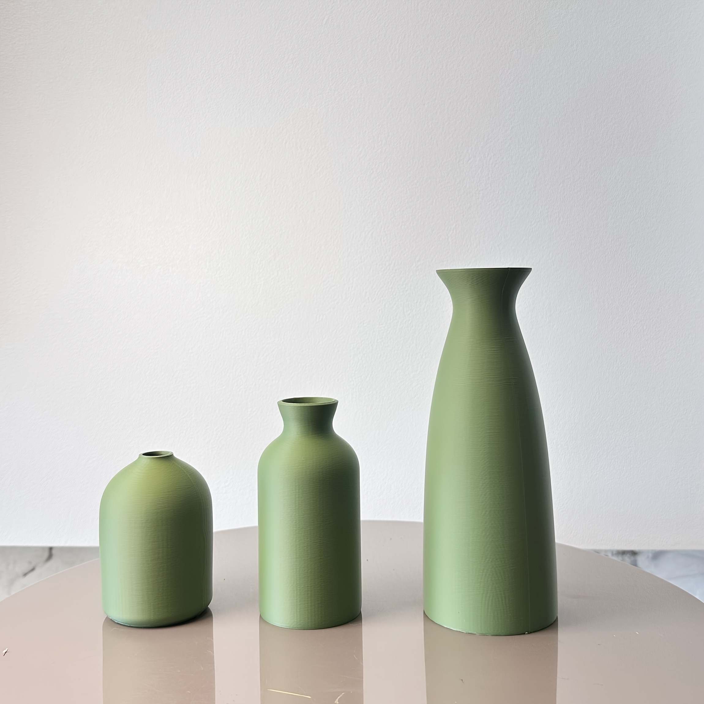 Lot de 3 Vases Décoratifs Art Matcha Vert, Vases à Fleurs Séchées avec Arrangement de Pierres Synthétiques, Idéal pour Décoration d'Intérieur, Entrée ou Bureau