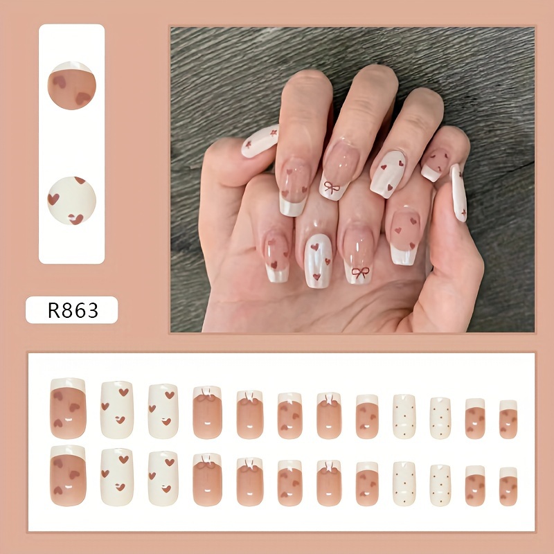 TEMU Heart-shaped Nail Press-on Nails, Removable Short Ballet Nails, T-shaped Nails