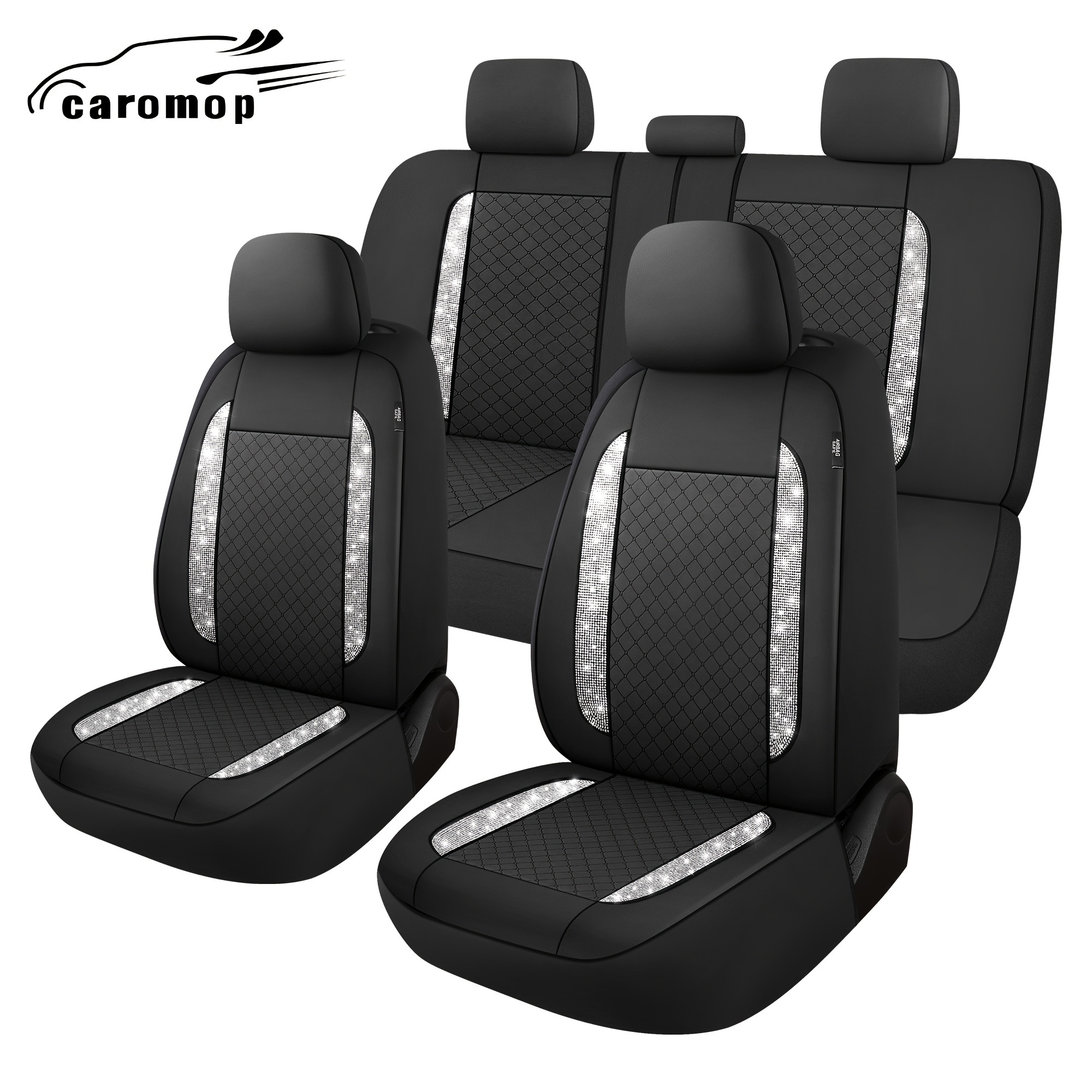 

Caromop Diamond Pattern Pu Car Covers 2 Set- Automotive For , Universal Fit Sedans Suvs Trucks